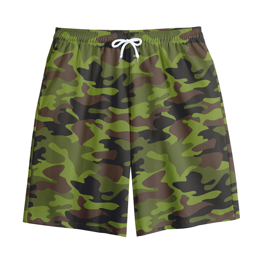 Dark Green And Black Camouflage Print Cotton Shorts