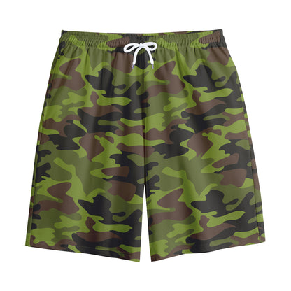 Dark Green And Black Camouflage Print Cotton Shorts