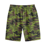 Dark Green And Black Camouflage Print Cotton Shorts