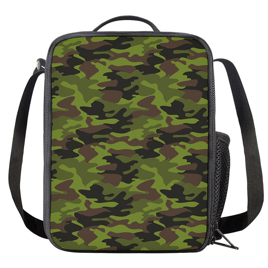 Dark Green And Black Camouflage Print Crossbody Lunch Bag