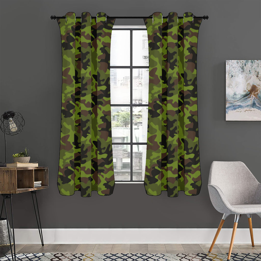 Dark Green And Black Camouflage Print Curtain