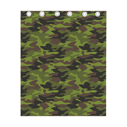 Dark Green And Black Camouflage Print Curtain