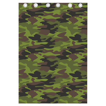 Dark Green And Black Camouflage Print Curtain