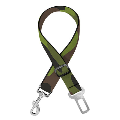 Dark Green And Black Camouflage Print Dog Seat Belt