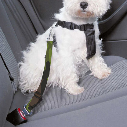 Dark Green And Black Camouflage Print Dog Seat Belt