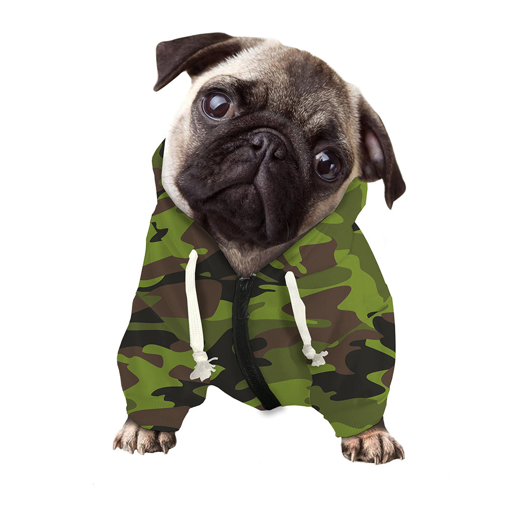 Dark Green And Black Camouflage Print Dog Zip Up Hoodie