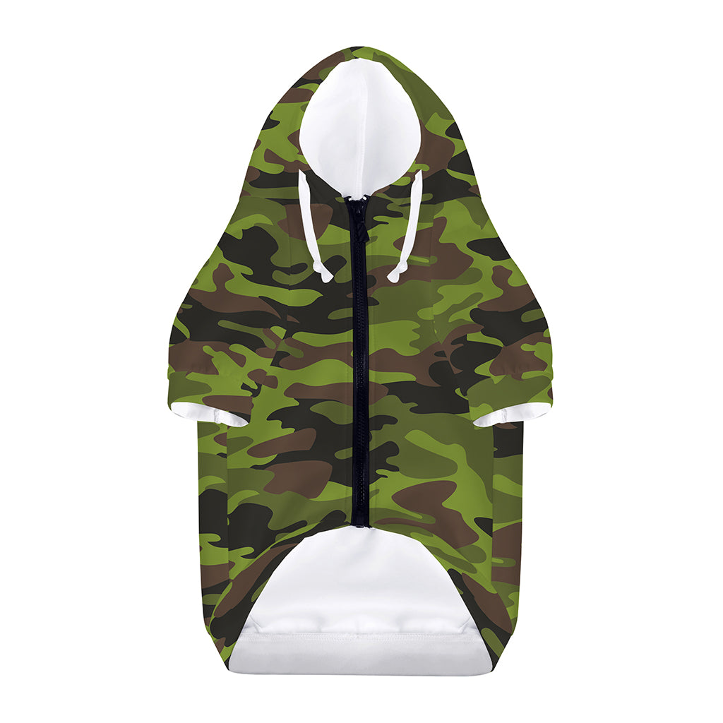 Dark Green And Black Camouflage Print Dog Zip Up Hoodie