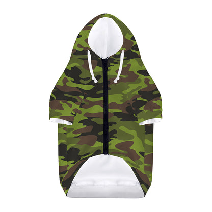 Dark Green And Black Camouflage Print Dog Zip Up Hoodie