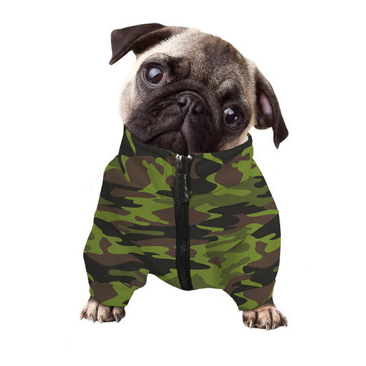 Dark Green And Black Camouflage Print Dog Zip Up Jacket
