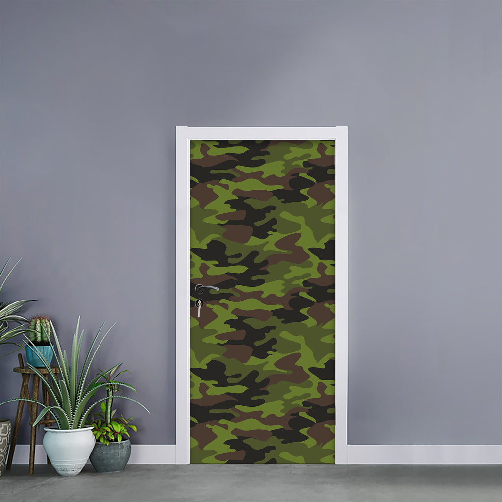 Dark Green And Black Camouflage Print Door Sticker