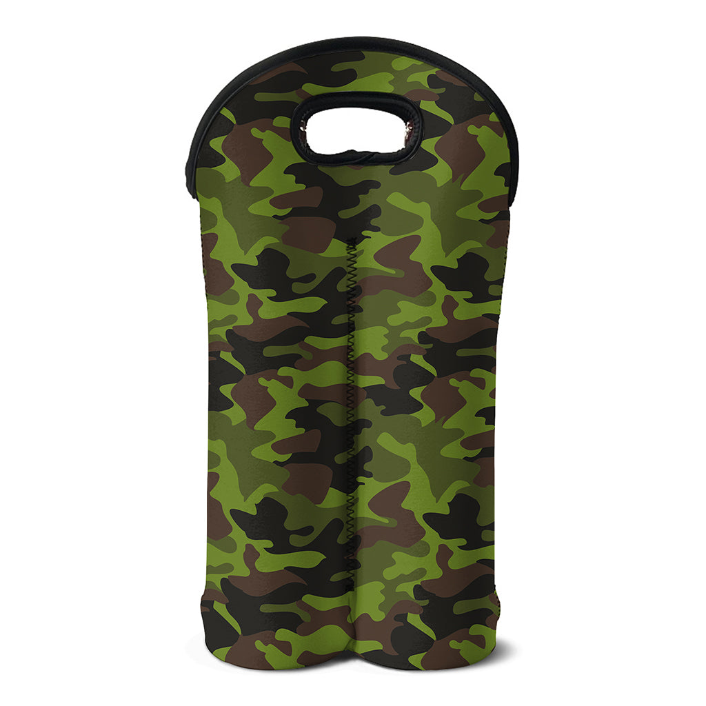 Dark Green And Black Camouflage Print Double Neoprene Wine Tote