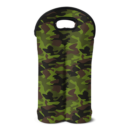 Dark Green And Black Camouflage Print Double Neoprene Wine Tote
