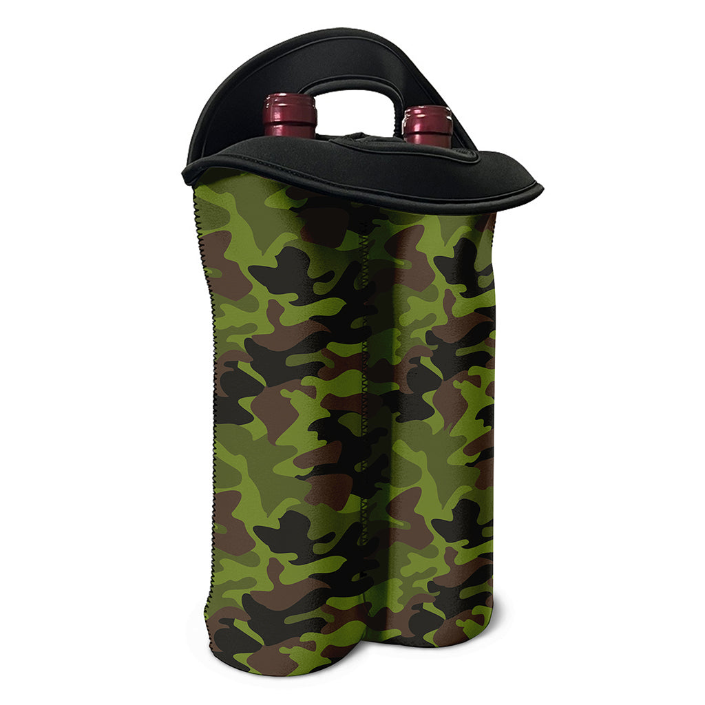 Dark Green And Black Camouflage Print Double Neoprene Wine Tote