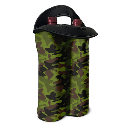 Dark Green And Black Camouflage Print Double Neoprene Wine Tote