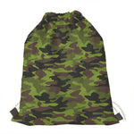 Dark Green And Black Camouflage Print Drawstring Bag