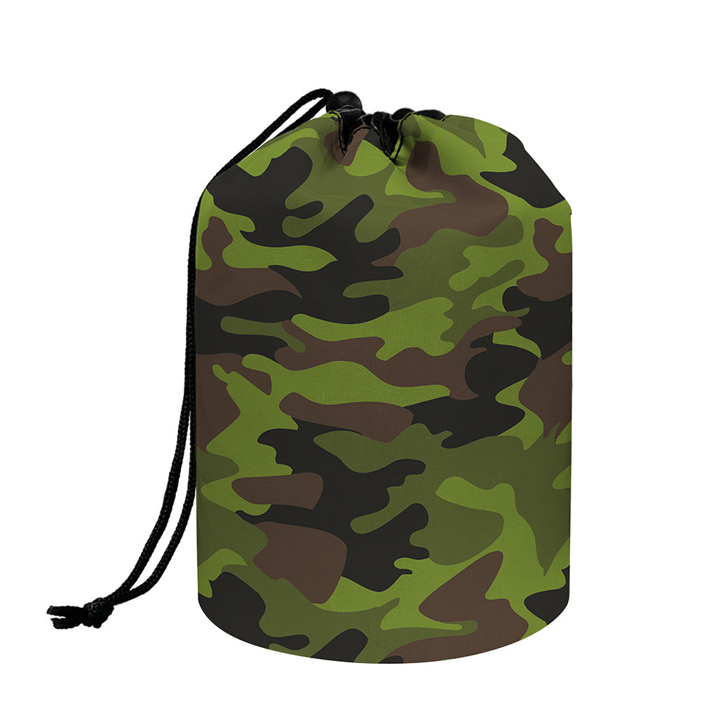 Dark Green And Black Camouflage Print Drawstring Makeup Bag