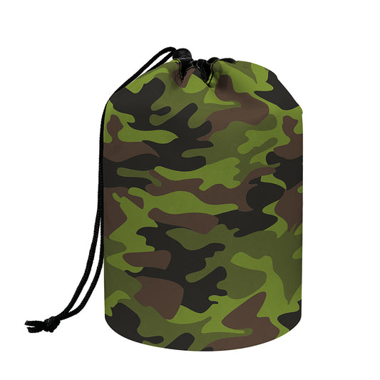 Dark Green And Black Camouflage Print Drawstring Makeup Bag
