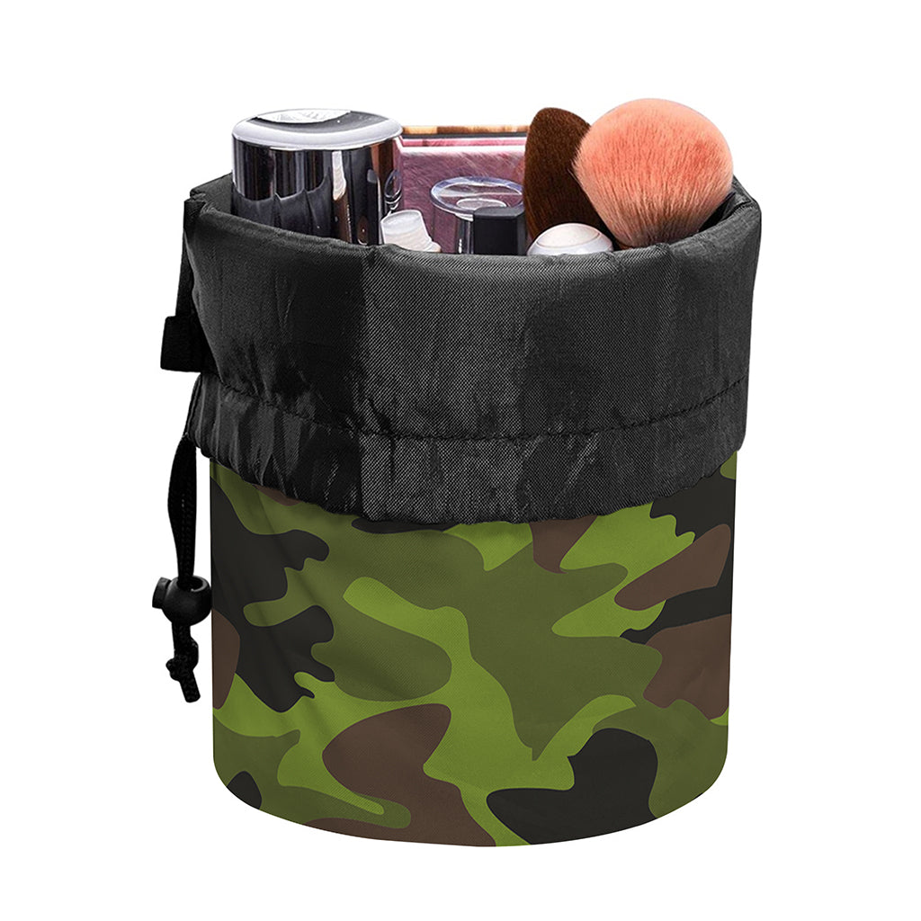 Dark Green And Black Camouflage Print Drawstring Makeup Bag