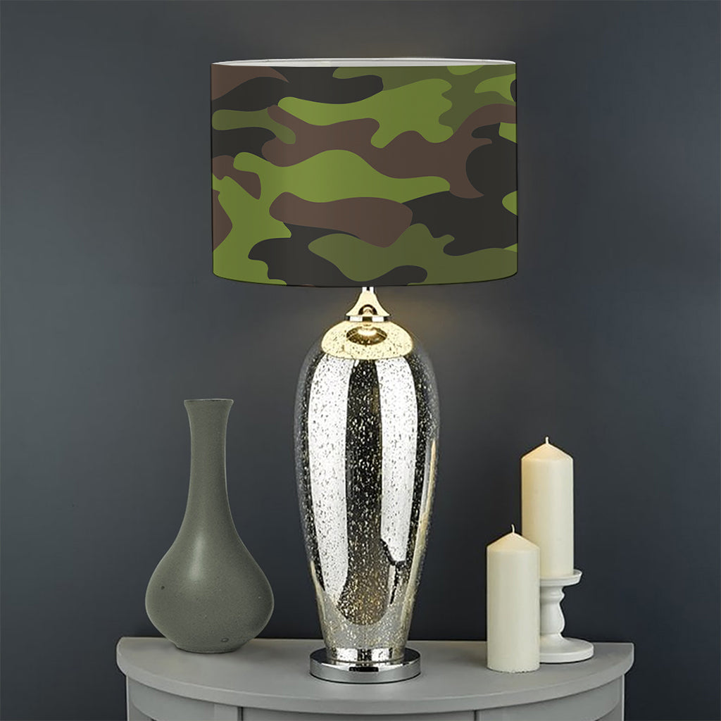 Dark Green And Black Camouflage Print Drum Lamp Shade