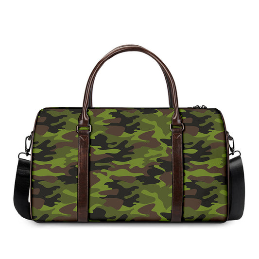 Dark Green And Black Camouflage Print Duffle Bag