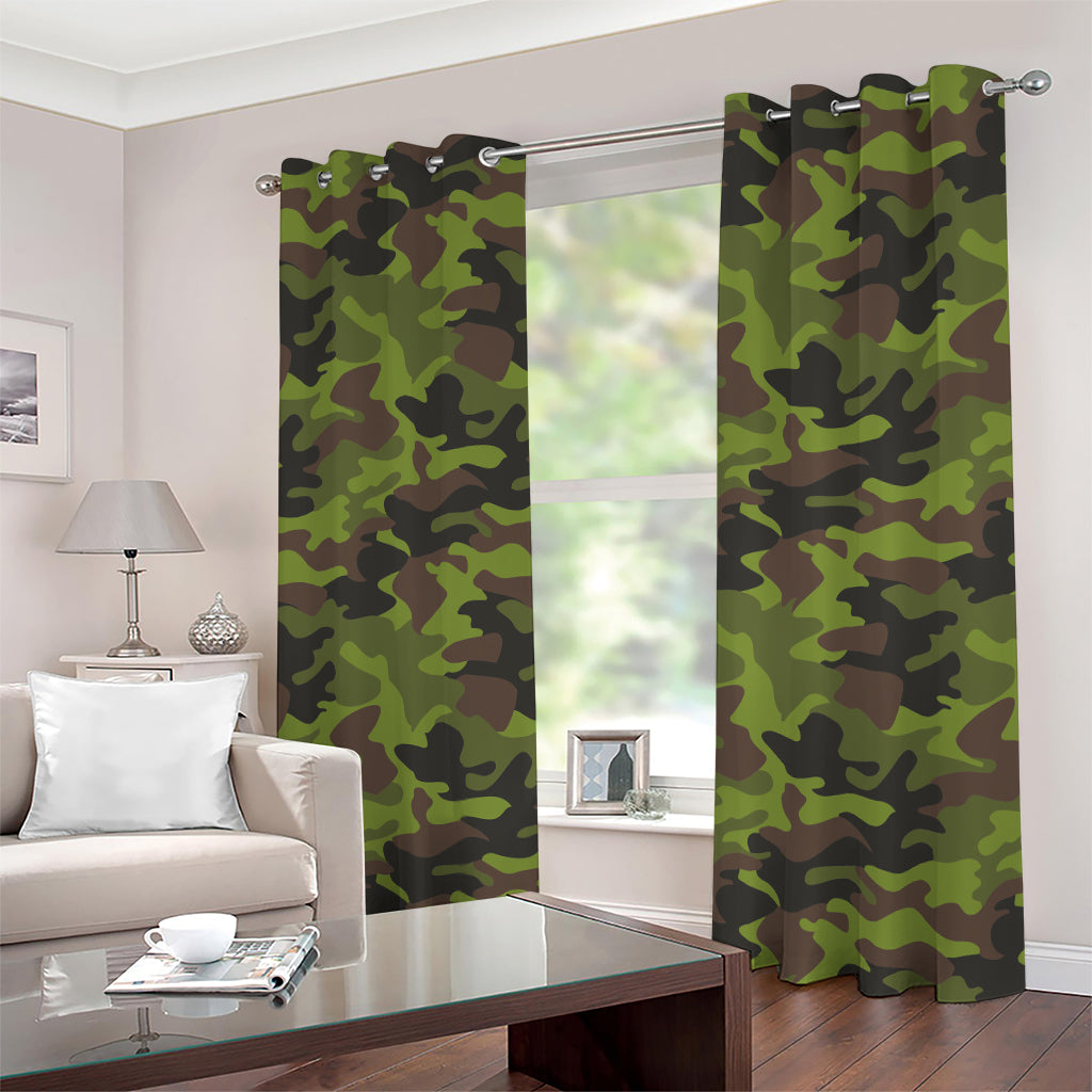 Dark Green And Black Camouflage Print Extra Wide Grommet Curtains