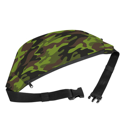 Dark Green And Black Camouflage Print Fanny Pack