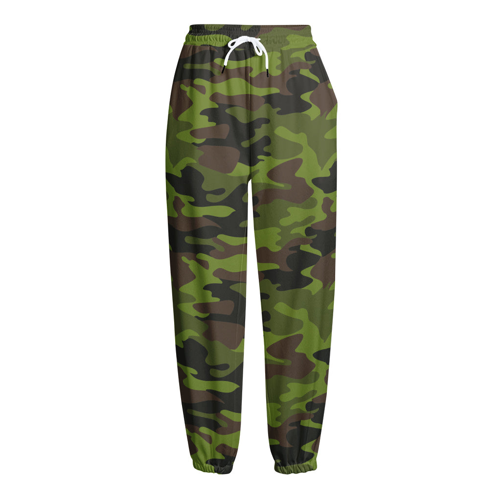 Dark Green And Black Camouflage Print Fleece Lined Knit Pants