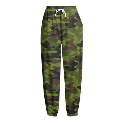 Dark Green And Black Camouflage Print Fleece Lined Knit Pants