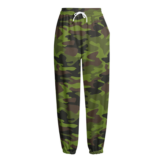 Dark Green And Black Camouflage Print Fleece Lined Knit Pants