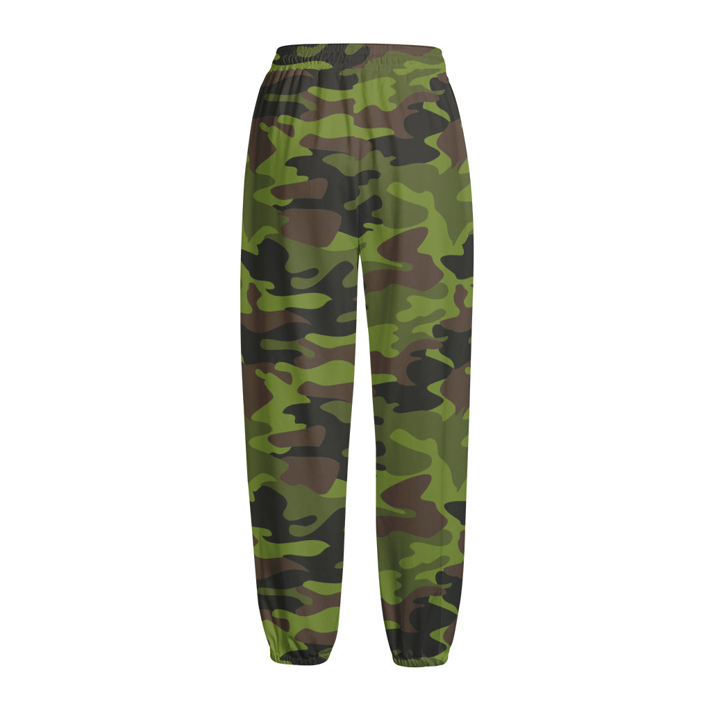 Dark Green And Black Camouflage Print Fleece Lined Knit Pants