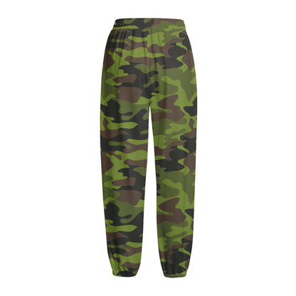 Dark Green And Black Camouflage Print Fleece Lined Knit Pants