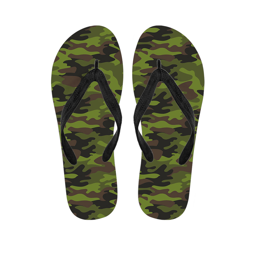 Dark Green And Black Camouflage Print Flip Flops