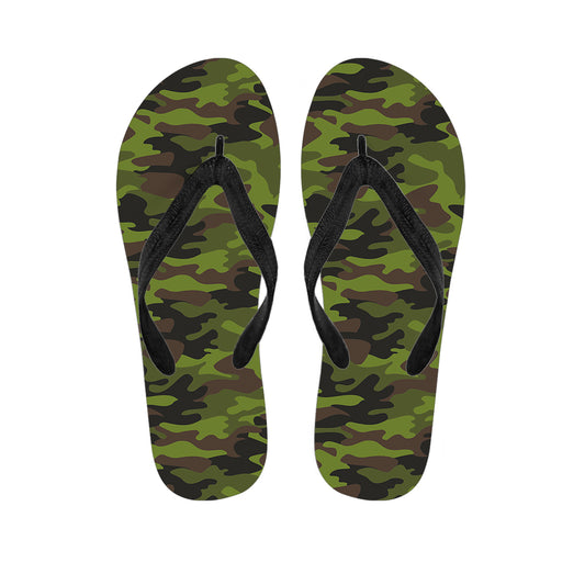 Dark Green And Black Camouflage Print Flip Flops