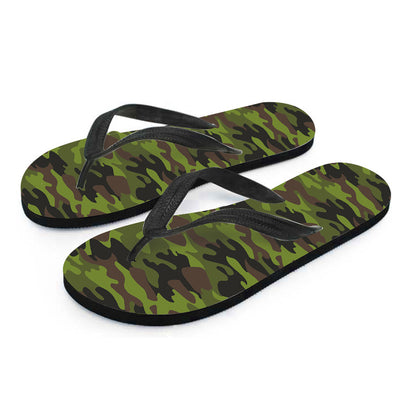 Dark Green And Black Camouflage Print Flip Flops
