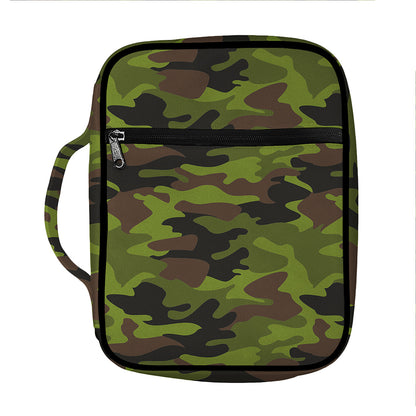 Dark Green And Black Camouflage Print Front Pocket Bible Bag