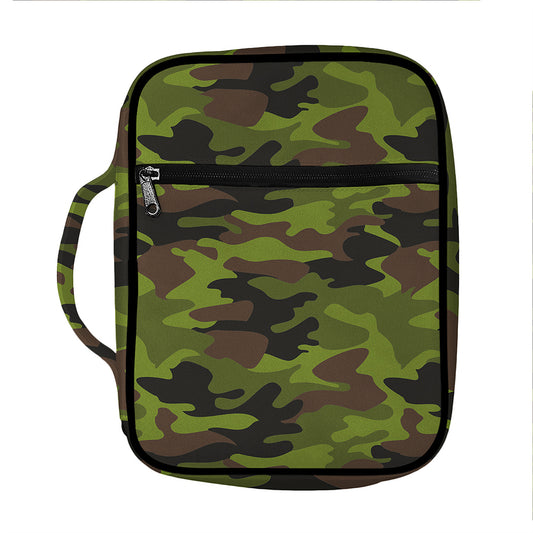 Dark Green And Black Camouflage Print Front Pocket Bible Bag
