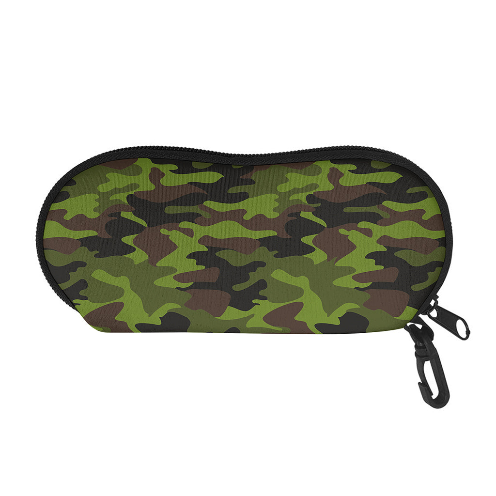 Dark Green And Black Camouflage Print Glasses Case