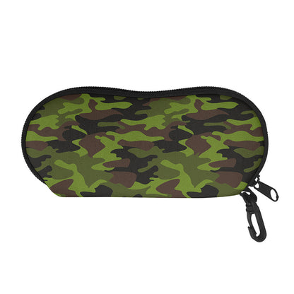 Dark Green And Black Camouflage Print Glasses Case