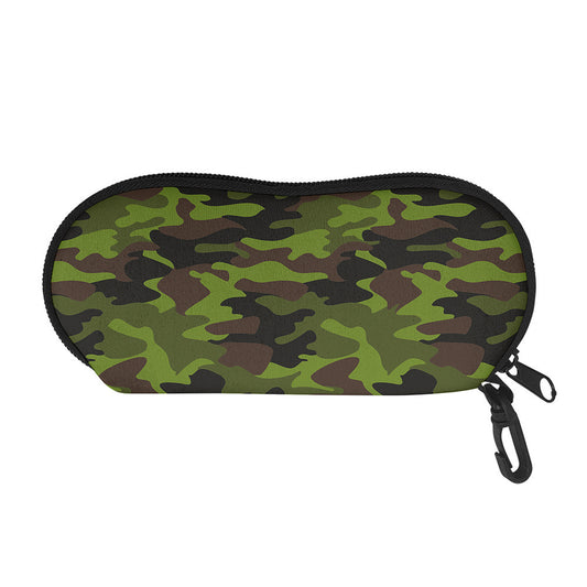 Dark Green And Black Camouflage Print Glasses Case