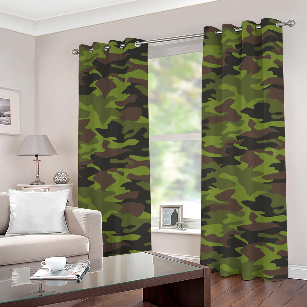 Dark Green And Black Camouflage Print Grommet Curtains