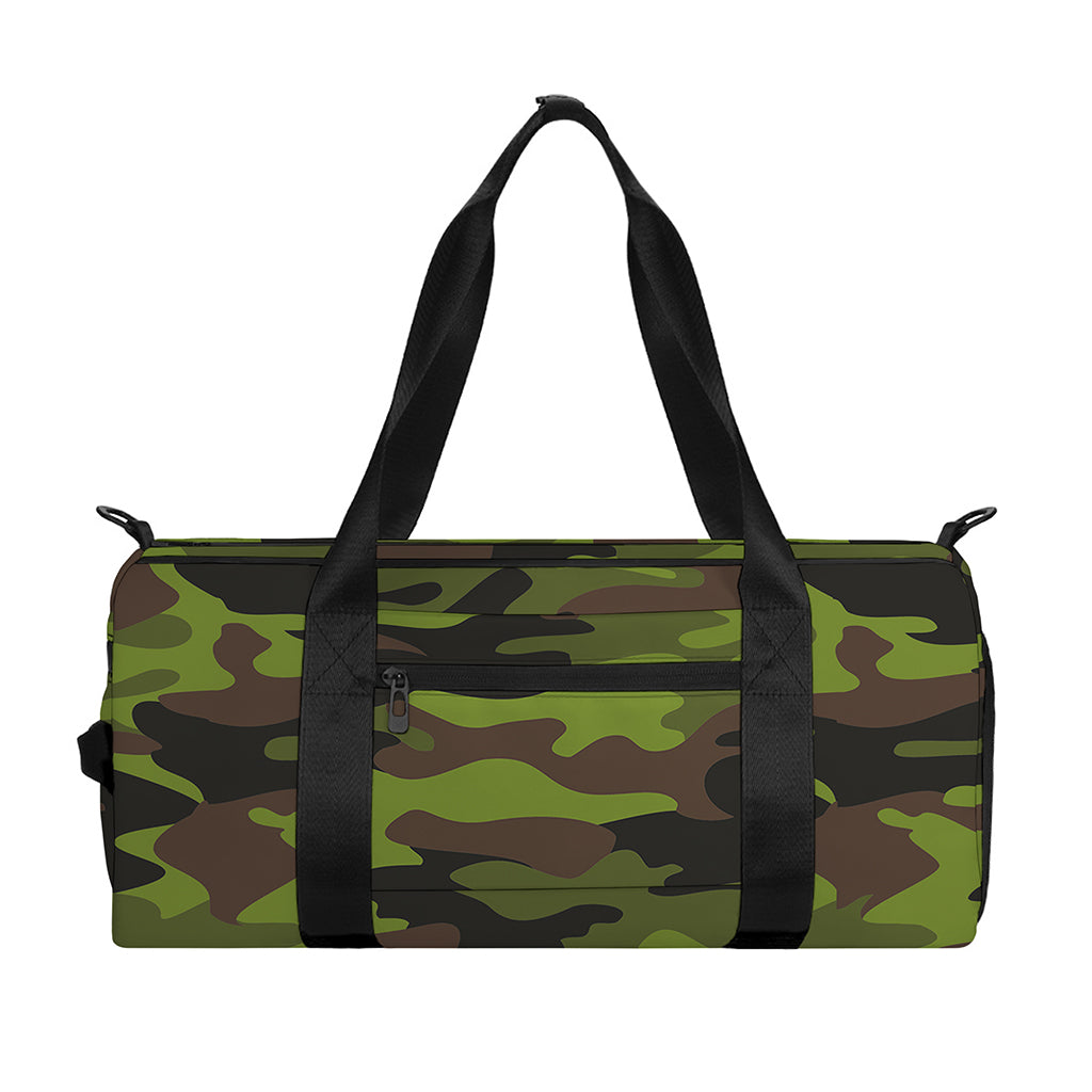Dark Green And Black Camouflage Print Gym Bag