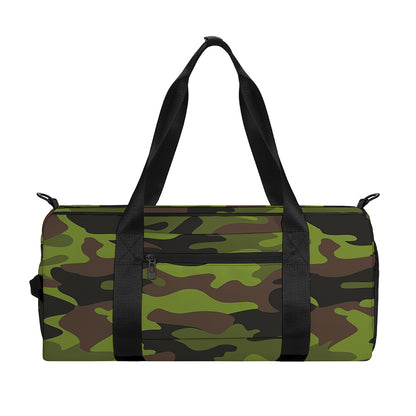 Dark Green And Black Camouflage Print Gym Bag