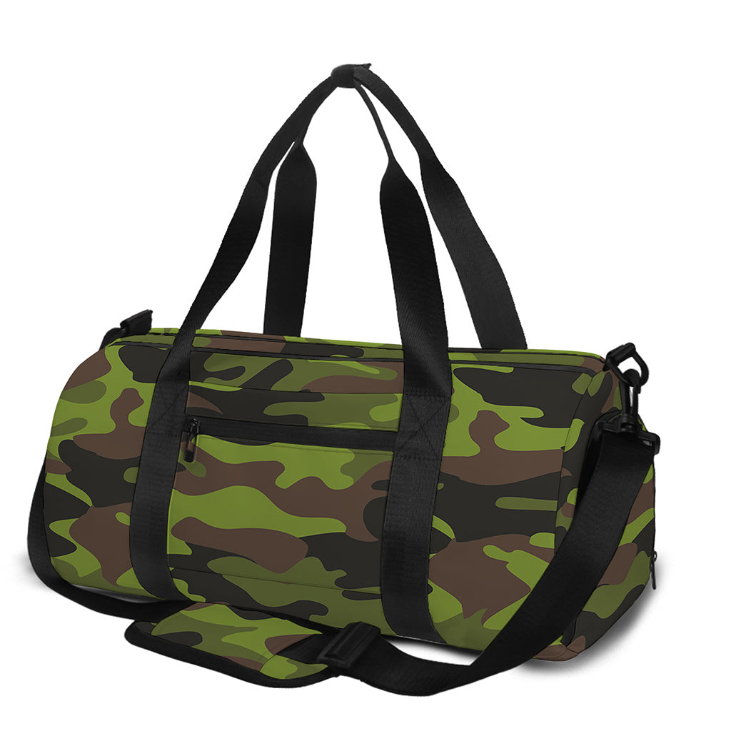 Dark Green And Black Camouflage Print Gym Bag
