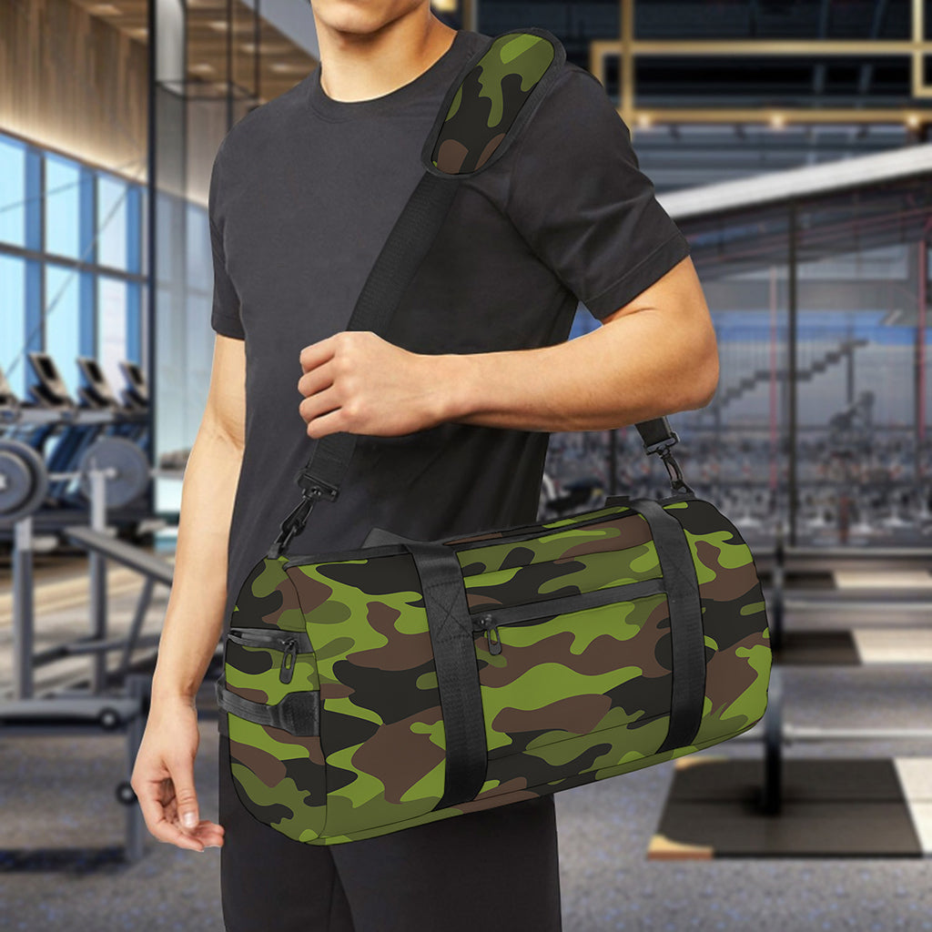 Dark Green And Black Camouflage Print Gym Bag