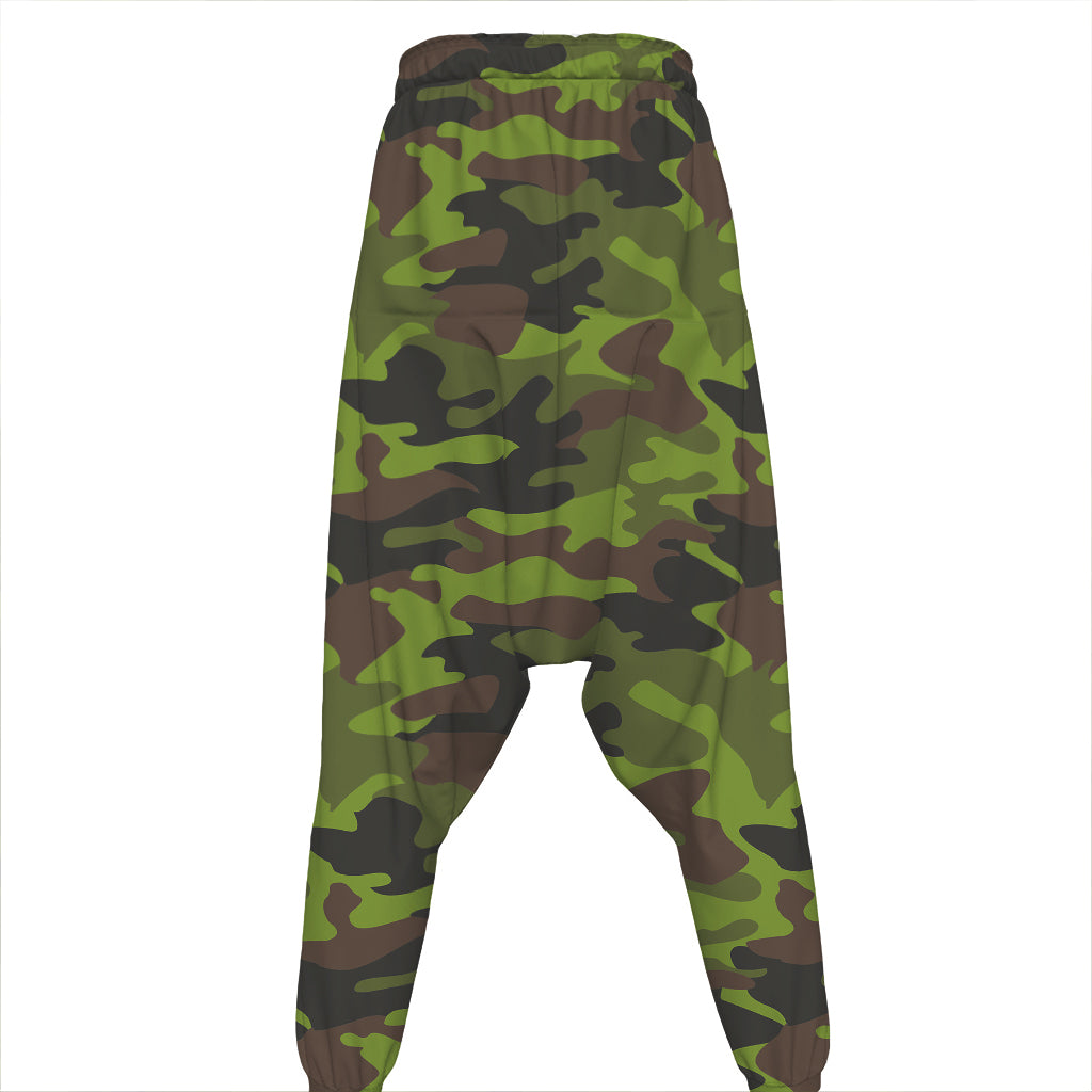 Dark Green And Black Camouflage Print Hammer Pants