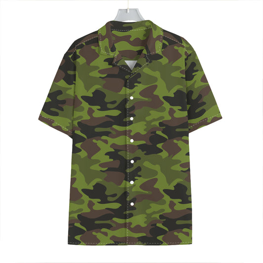 Dark Green And Black Camouflage Print Hawaiian Shirt