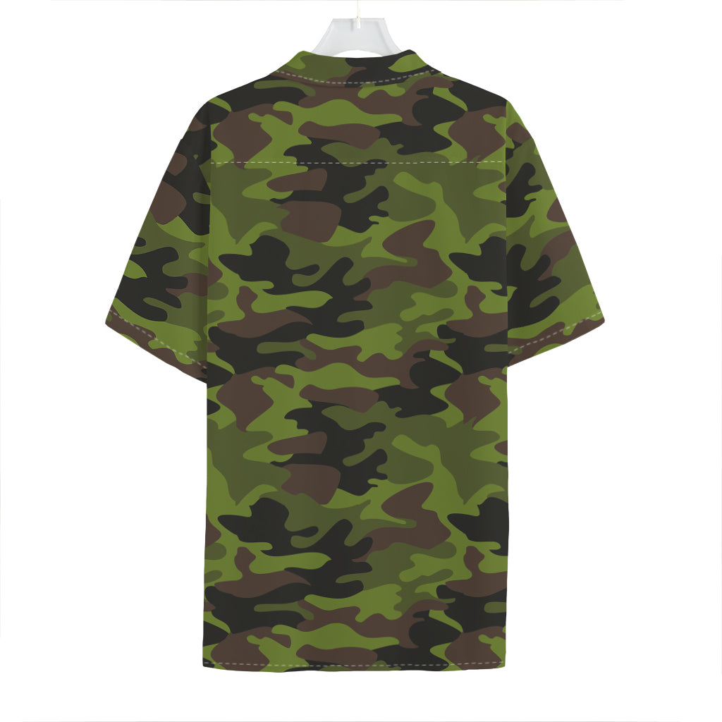 Dark Green And Black Camouflage Print Hawaiian Shirt