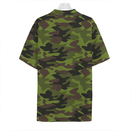 Dark Green And Black Camouflage Print Hawaiian Shirt