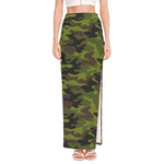Dark Green And Black Camouflage Print High Slit Maxi Skirt