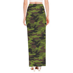 Dark Green And Black Camouflage Print High Slit Maxi Skirt